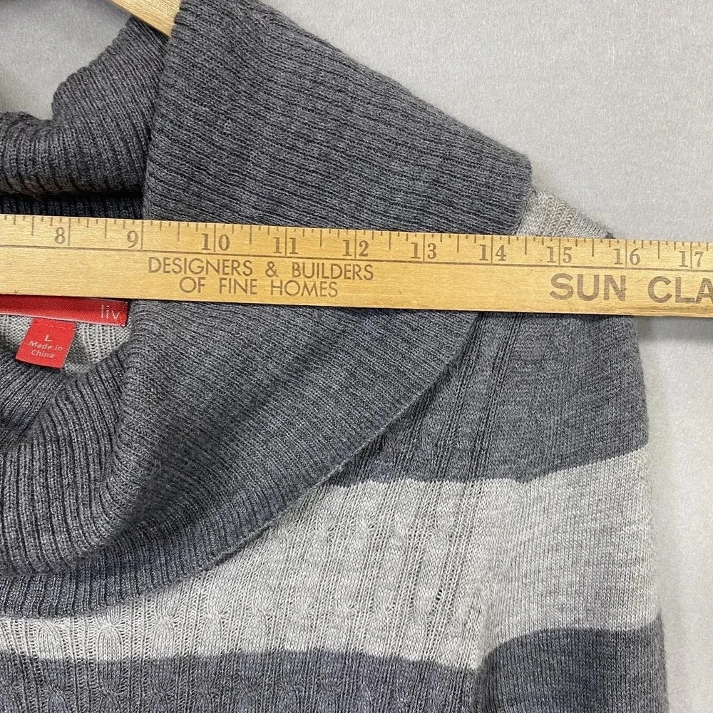 Liv Womens Gray Striped Cowl Neck Sweater Dress 3/4 Sleeve Size‎ L SL1690